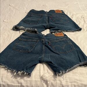 Levi's Women's Dark Blue Frayed Denim Shorts